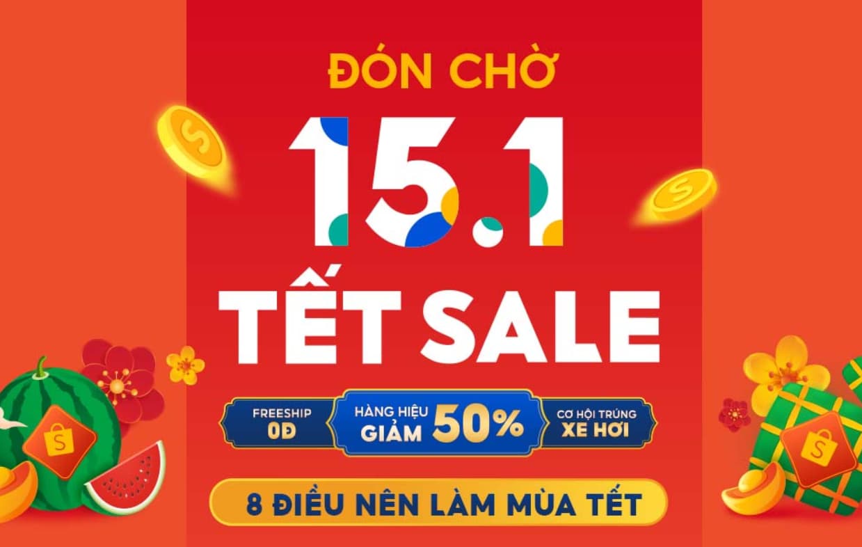 Mã giảm giá shopee 15.01 Shopee Tết Sale 15.01 Hàng hiệu giảm 50%