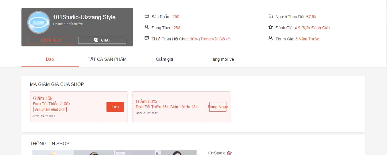 101Studio-Ulzzang Style là địa chỉ bán váy đẹp trên shopee theo phong cách đơn giản