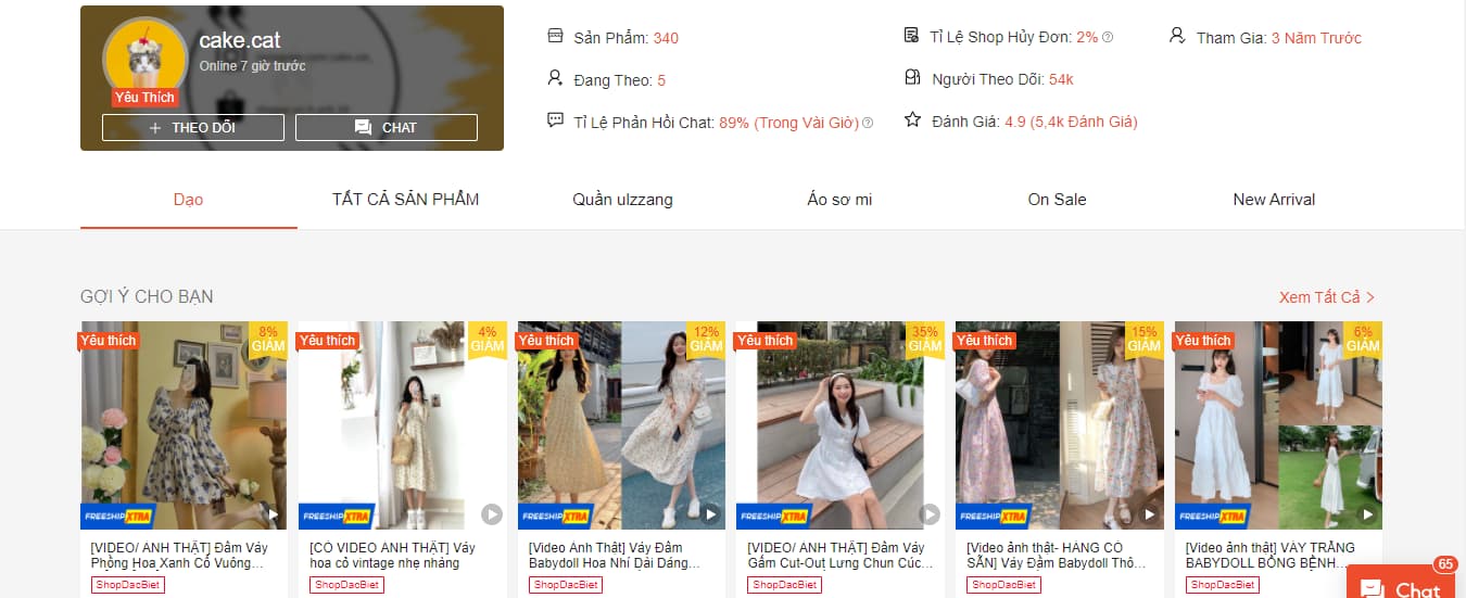 cake.cat shop bán váy đẹp trên shopee với nhiều mã giảm giá xịn