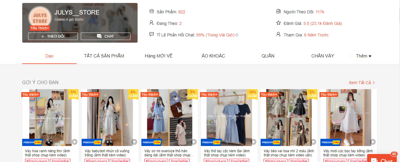 JULYS_STORE shop bán váy đẹp, uy tín trên shopee