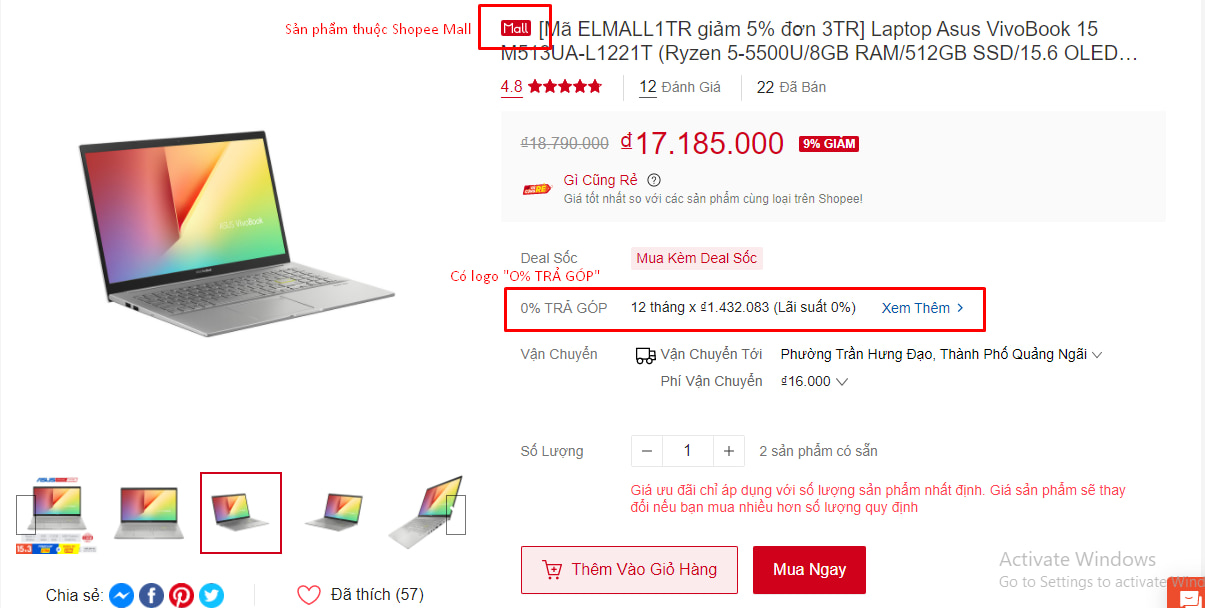 Sản phẩm đúng yêu cầu mua hàng trả góp trên shopee