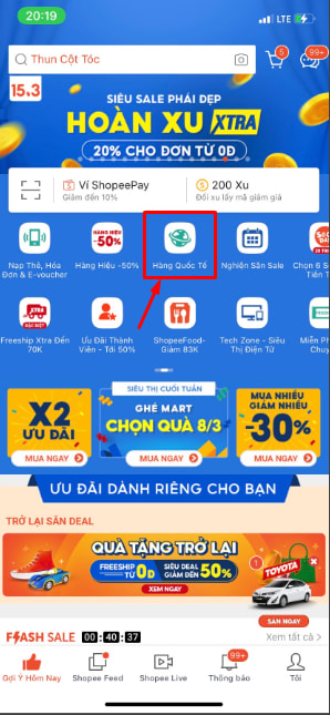 Cách mua hàng quốc tế shopee