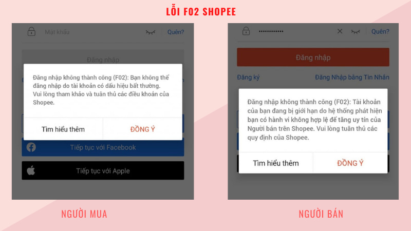 Lỗi F02 trên shopee