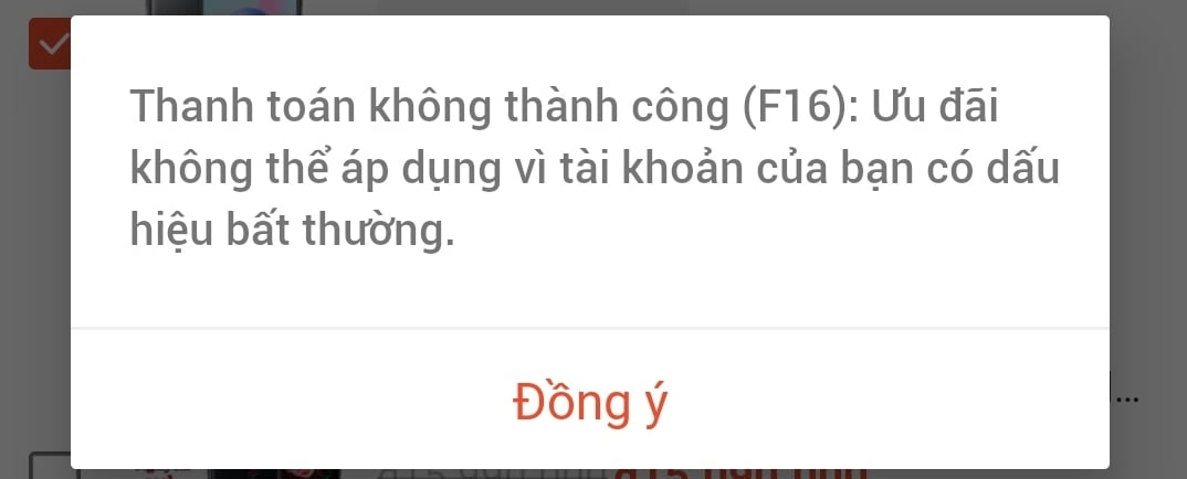 lỗi f16 trên shopee