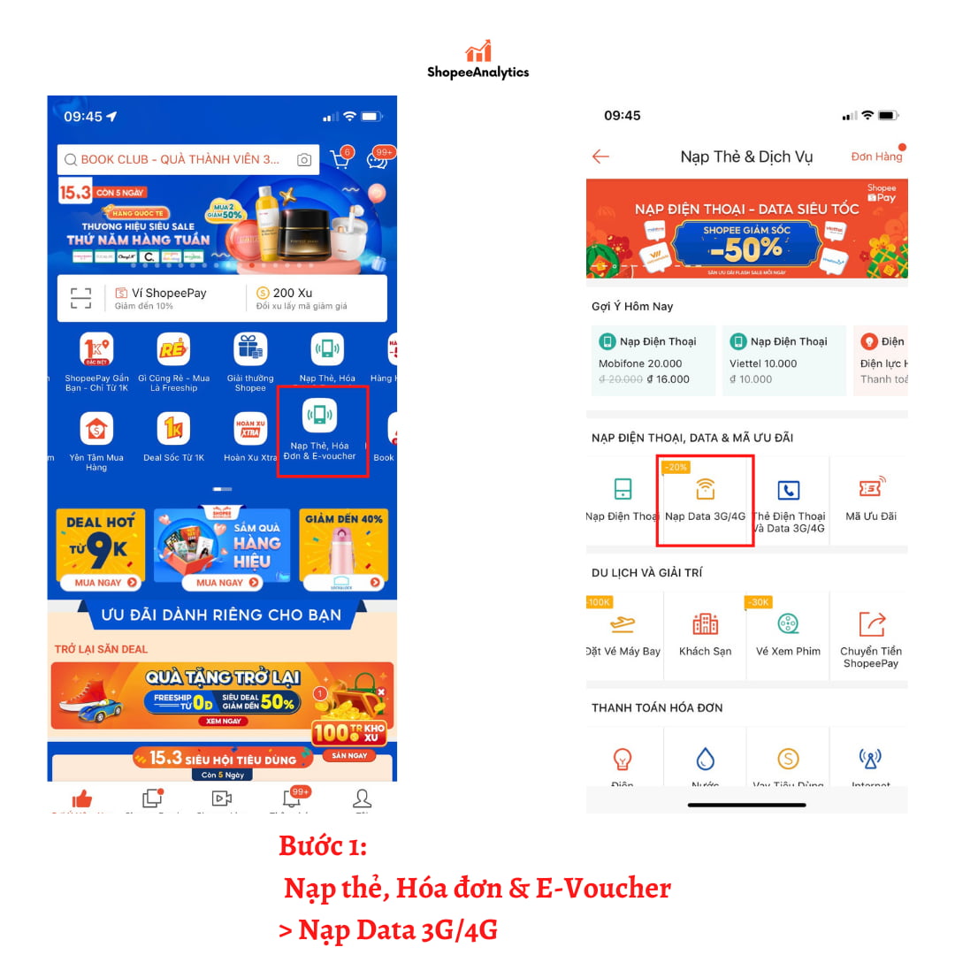 hướng dẫn nạp data trên shopee