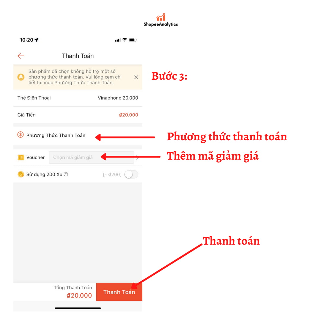 thanh toán mua thẻ điện thoại trực tiếp trên shopee