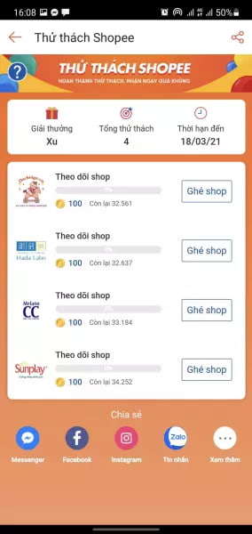 thử thách shopee xu
