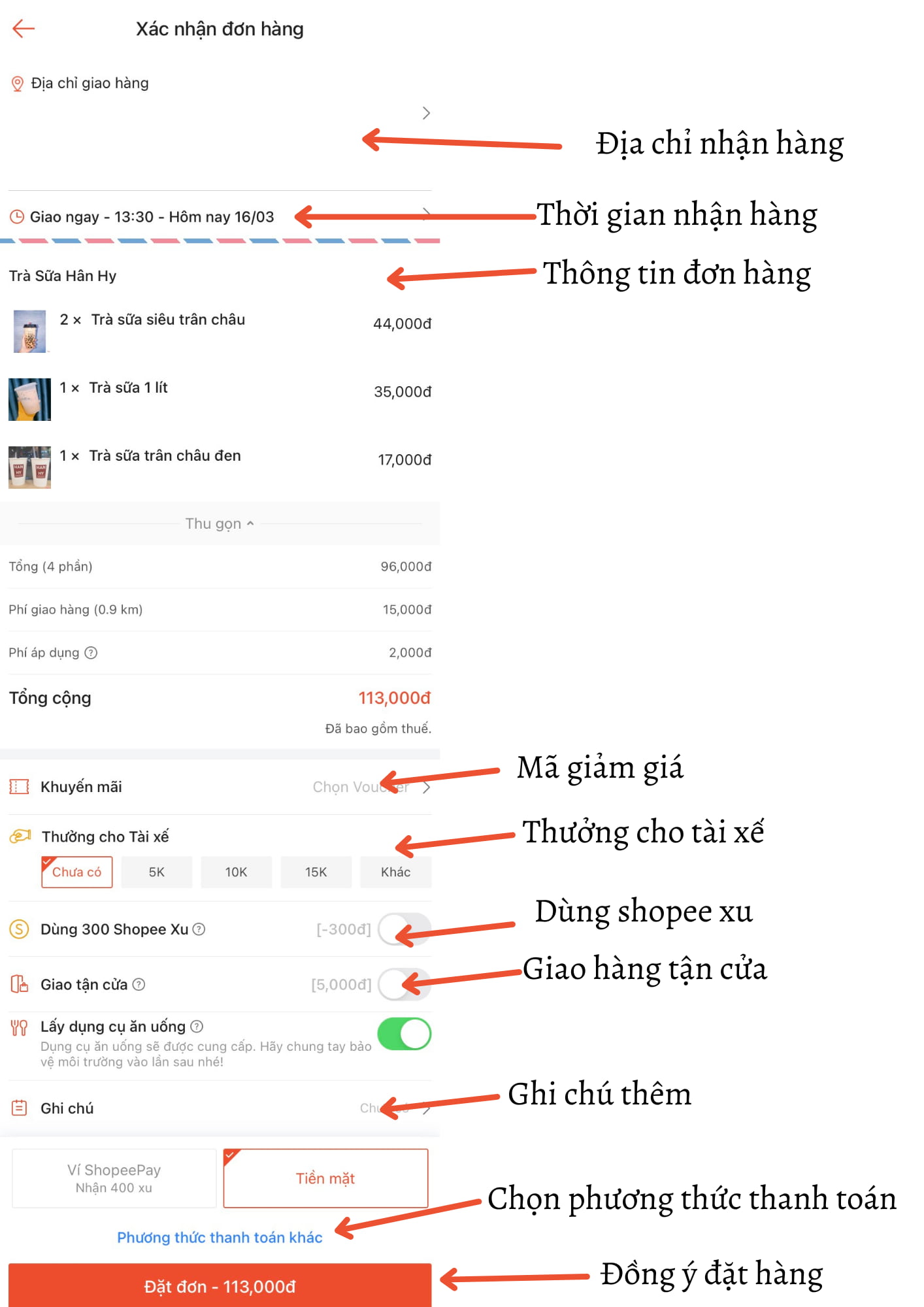 đặt hàng trên shopeefood
