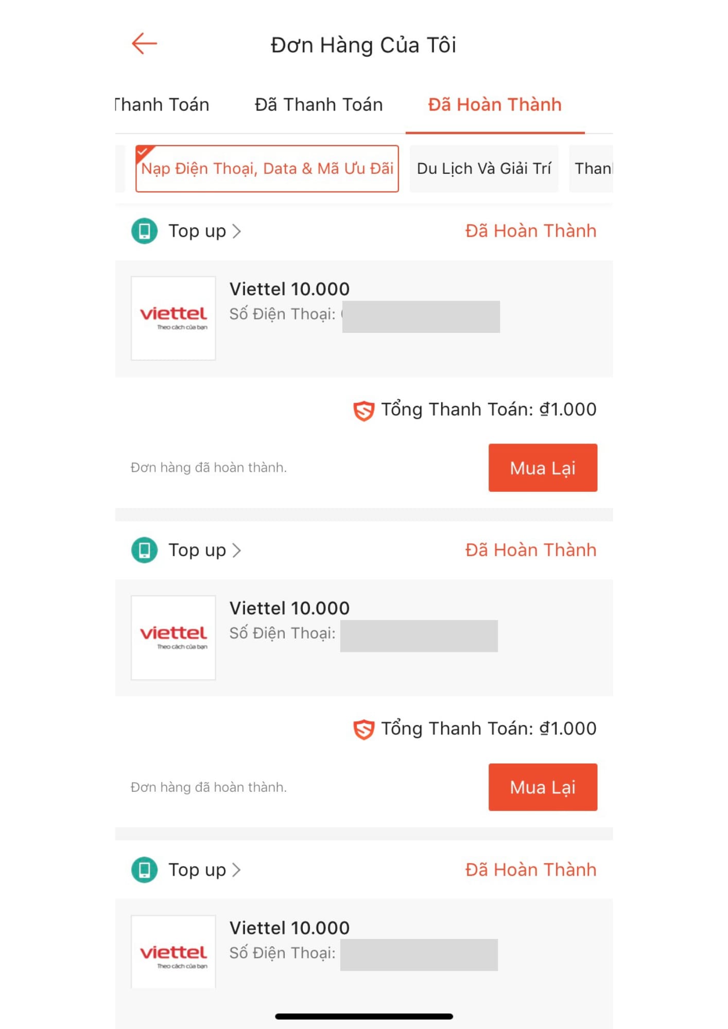 mua thẻ điện thoại 1k trên shopee