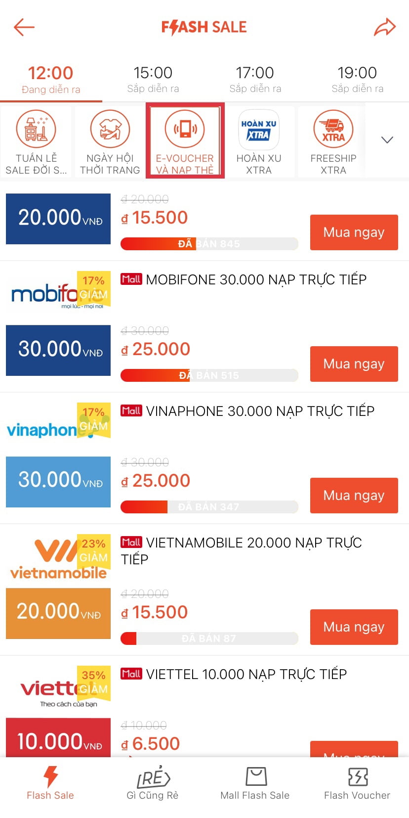 mua thẻ 1k 6,5k điện thoại ở flash sale