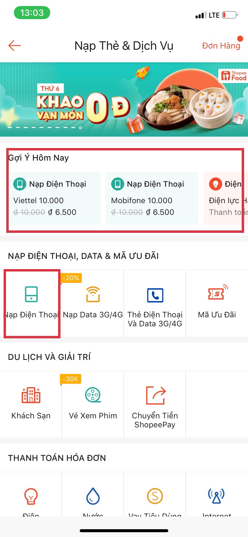 mua thẻ điện thoại online trên shopee