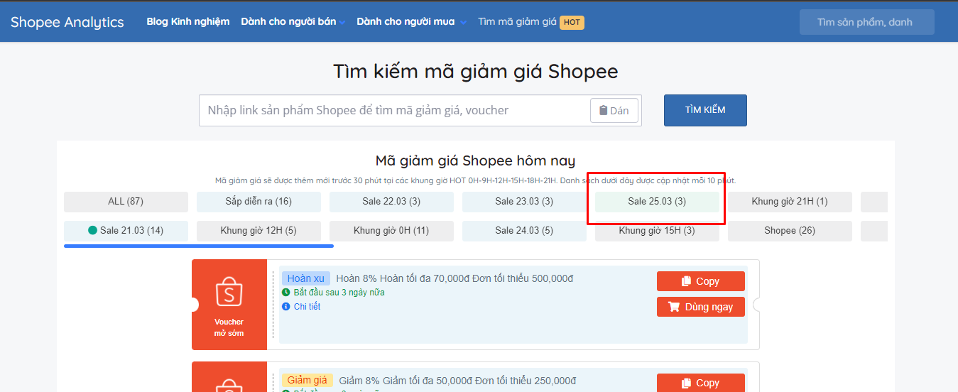 tìm mã giảm giá shopee