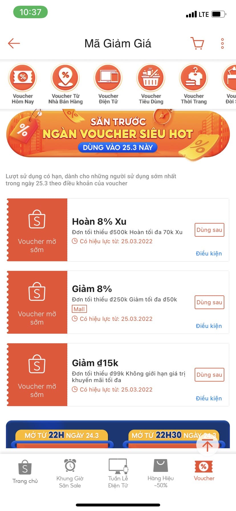 voucher mở sớm ngày 25.3