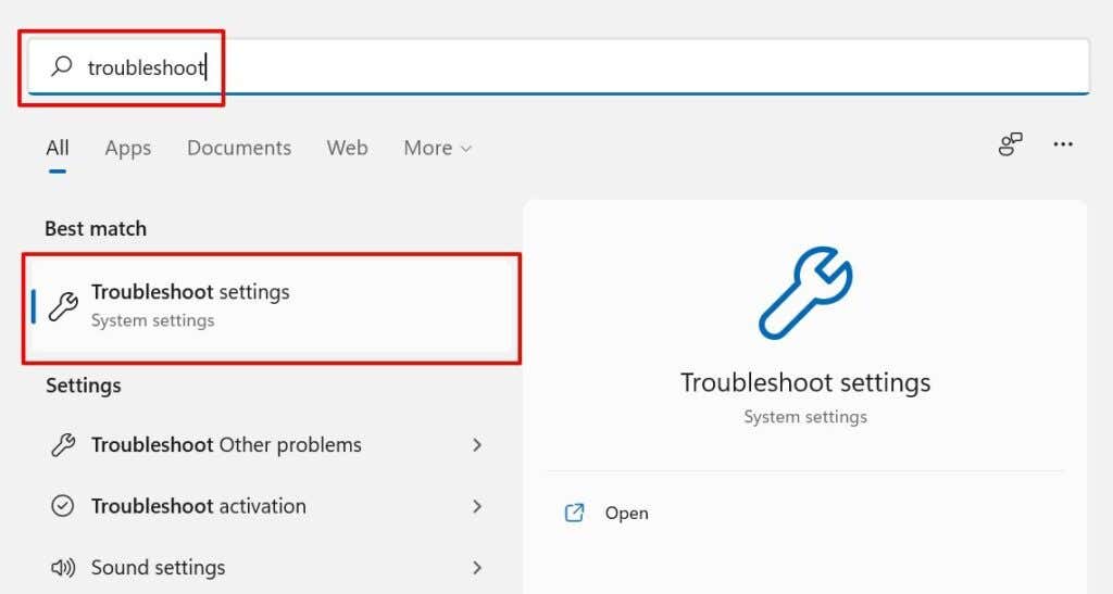 Troubleshoot settings. Troubleshoot settings