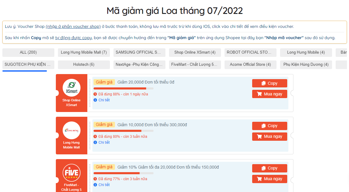 200+ mã giảm giá loa 