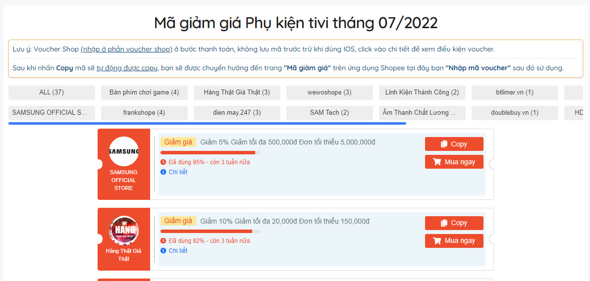 200+ mã giảm giá phụ kiện tivi trên Shopee cập nhật nhanh trong tháng