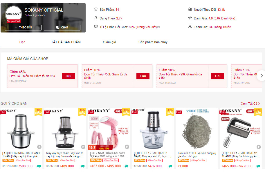 Đồ gia dụng thông minh Sokany giảm mạnh đến 50% tại Shopee 15.7