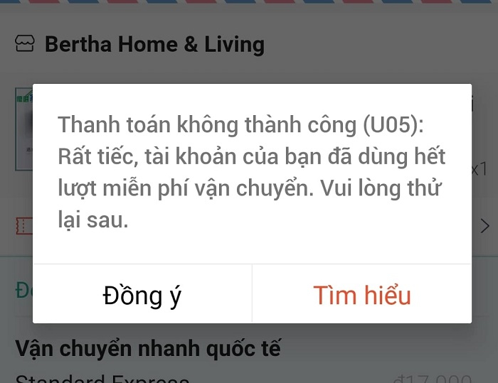 Lỗi thanh toán U05 Shopee