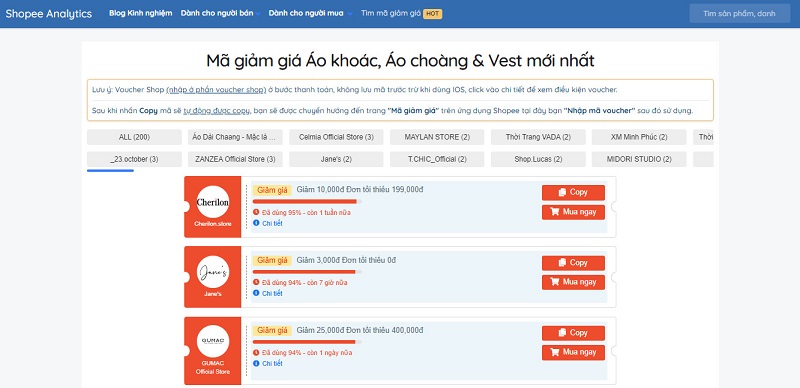 +900 Mã giảm giá áo khoác, áo vest trên Shopee cập nhật mới nhất hôm nay