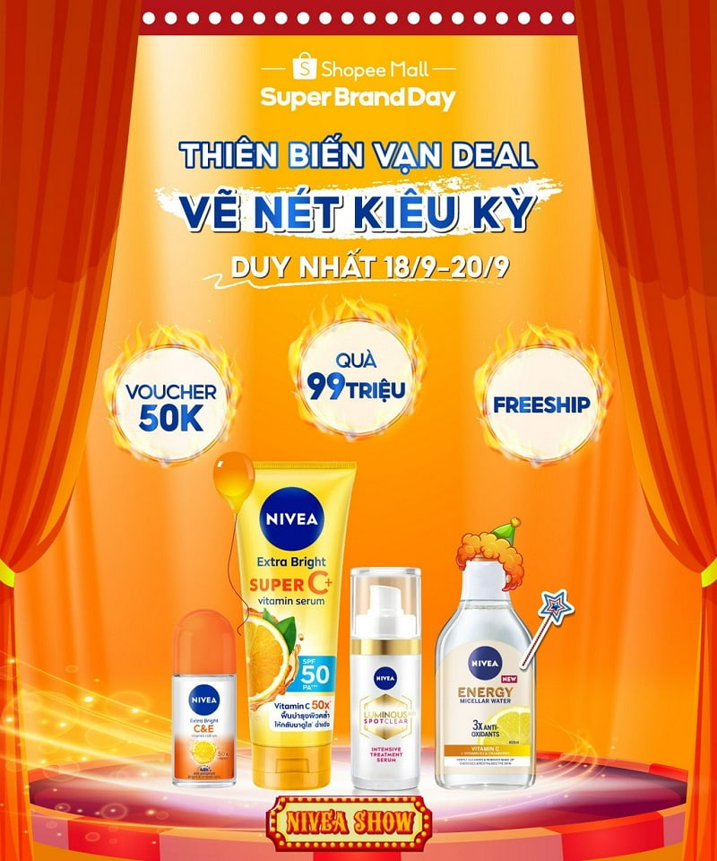 [Super Brand Day 18.9 - 20.9] Nivea ưu đãi đặc biệt - Tặng Iphone 14 Pro cho đơn hàng có tổng giá trị cao nhất