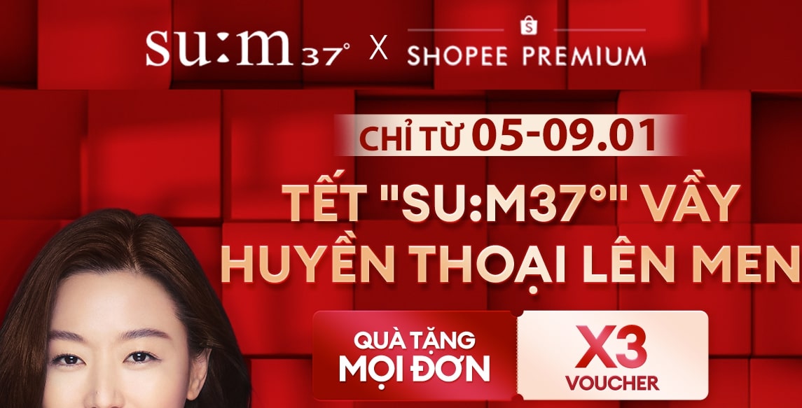 Mỹ phẩm Su:m37 sale Tết trên Shopee rộn ràng, nhân 3 Voucher, tặng quà mọi đơn