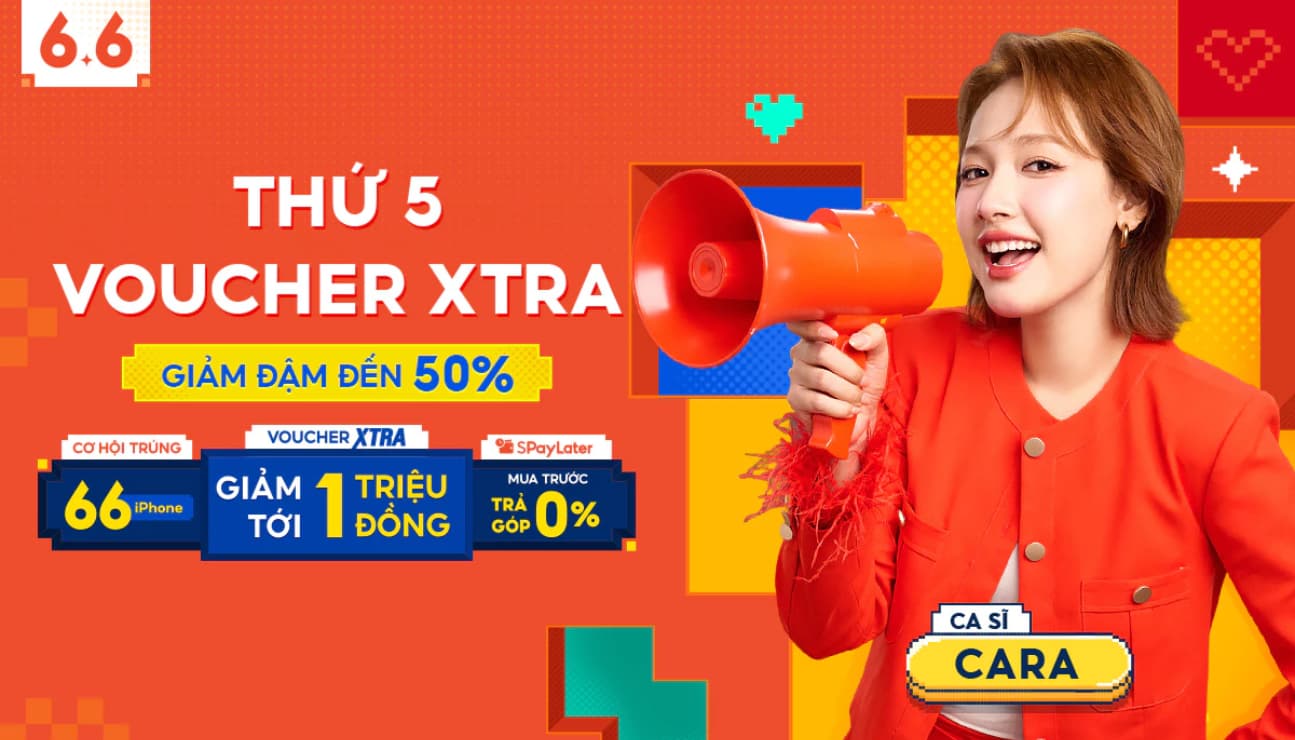 Shopee sale 6.6| Mua hàng xịn giá hời, tặng voucher Xtra giảm tới 1 triệu đồng, rút thăm trúng 66 iPhone