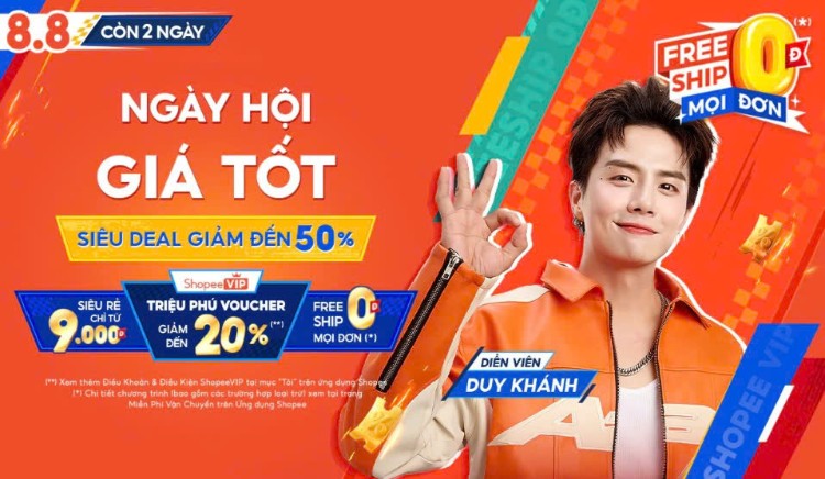 Shopee 8.8: ShopeeVIP Triệu Phú Voucher - Giảm đến 20%, Freeship 0Đ mọi đơn