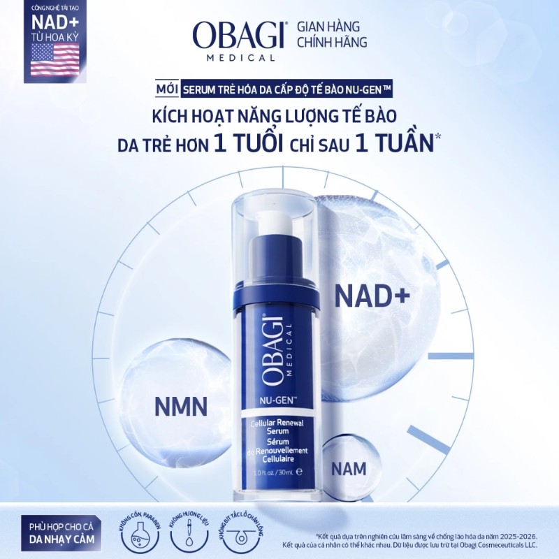 Review serum trẻ hóa da cấp độ tế bào Obagi NU-GEN (Nugen) Cellular Renewal
